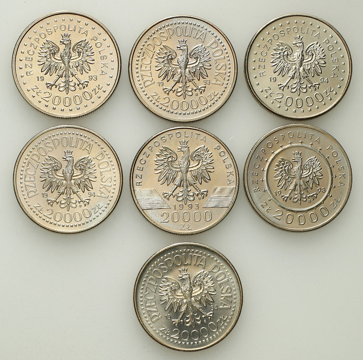 III RP 20.000 złotych 1993-1994, zestaw 7 sztuk